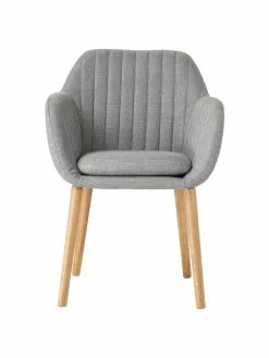 Armlehnstuhl Emilia in Hellgrau mit Holzbeinen, B 57 x T 59 cm -Esszimmer Verkäufe Armlehnstuhl Emilia in Hellgrau mit Holzbeinen 2