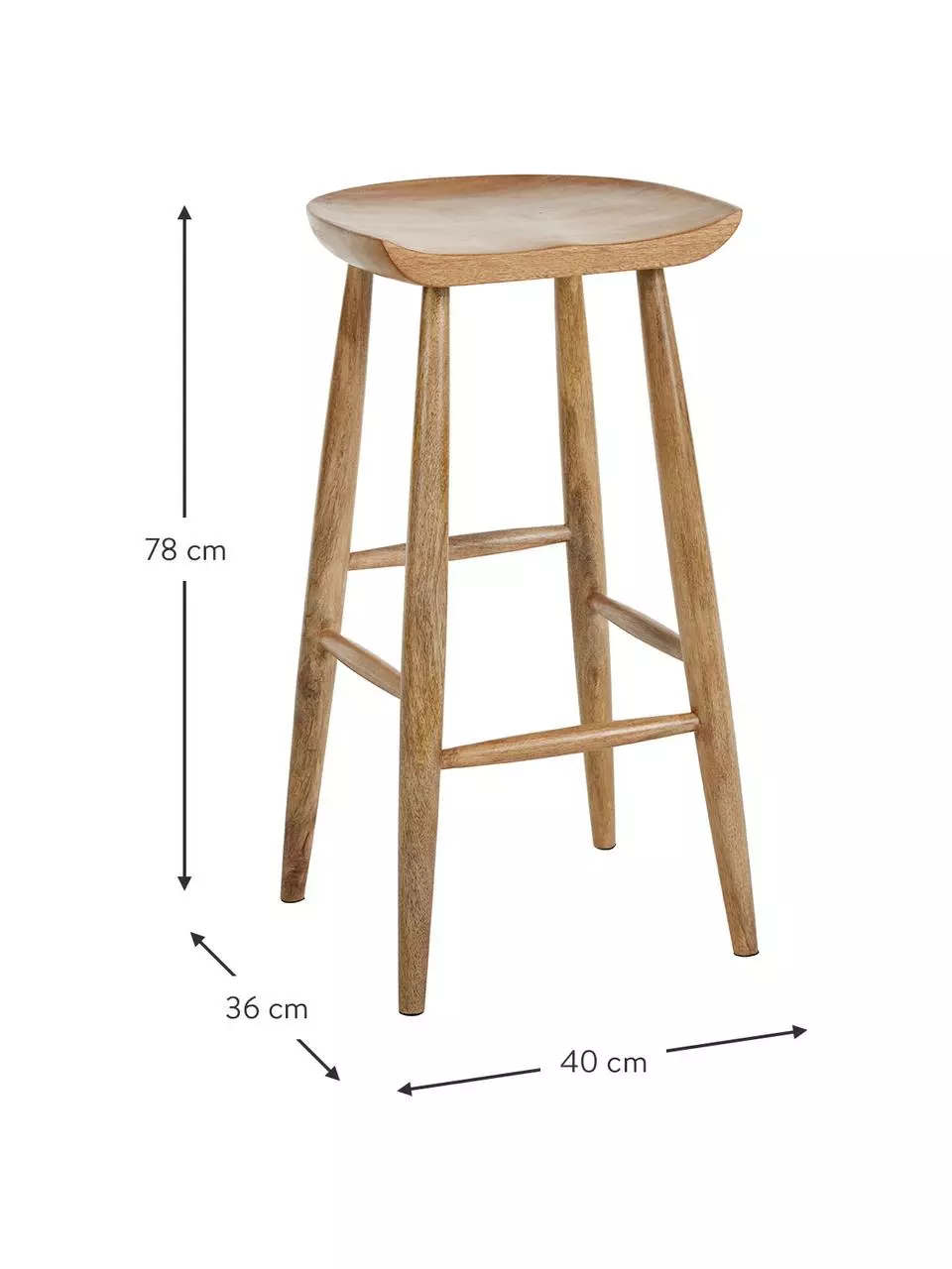 Westwing Collection Barhocker Nino aus Mangoholz, B 40 x H 78 cm 5 Westwing Collection Barhocker Nino aus Mangoholz, B 40 x H 78 cm – Bild 3