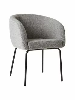 Westwing Collection Bouclé-Armlehnstühle Alani in Grau, 2 Stück, B 58 x H 78 cm