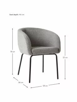 Westwing Collection Bouclé-Armlehnstühle Alani in Grau, 2 Stück, B 58 x H 78 cm -Esszimmer Verkäufe Boucle Armlehnstuhle Alani in Grau 2 Stuck 3