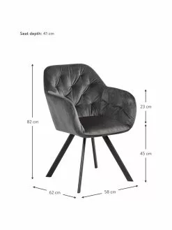 Drehbarer Samt-Armlehnstuhl Lucie in Dunkelgrau, B 58 x T 62 cm -Esszimmer Verkäufe Drehbarer Samt Armlehnstuhl Lucie in Dunkelgrau 2