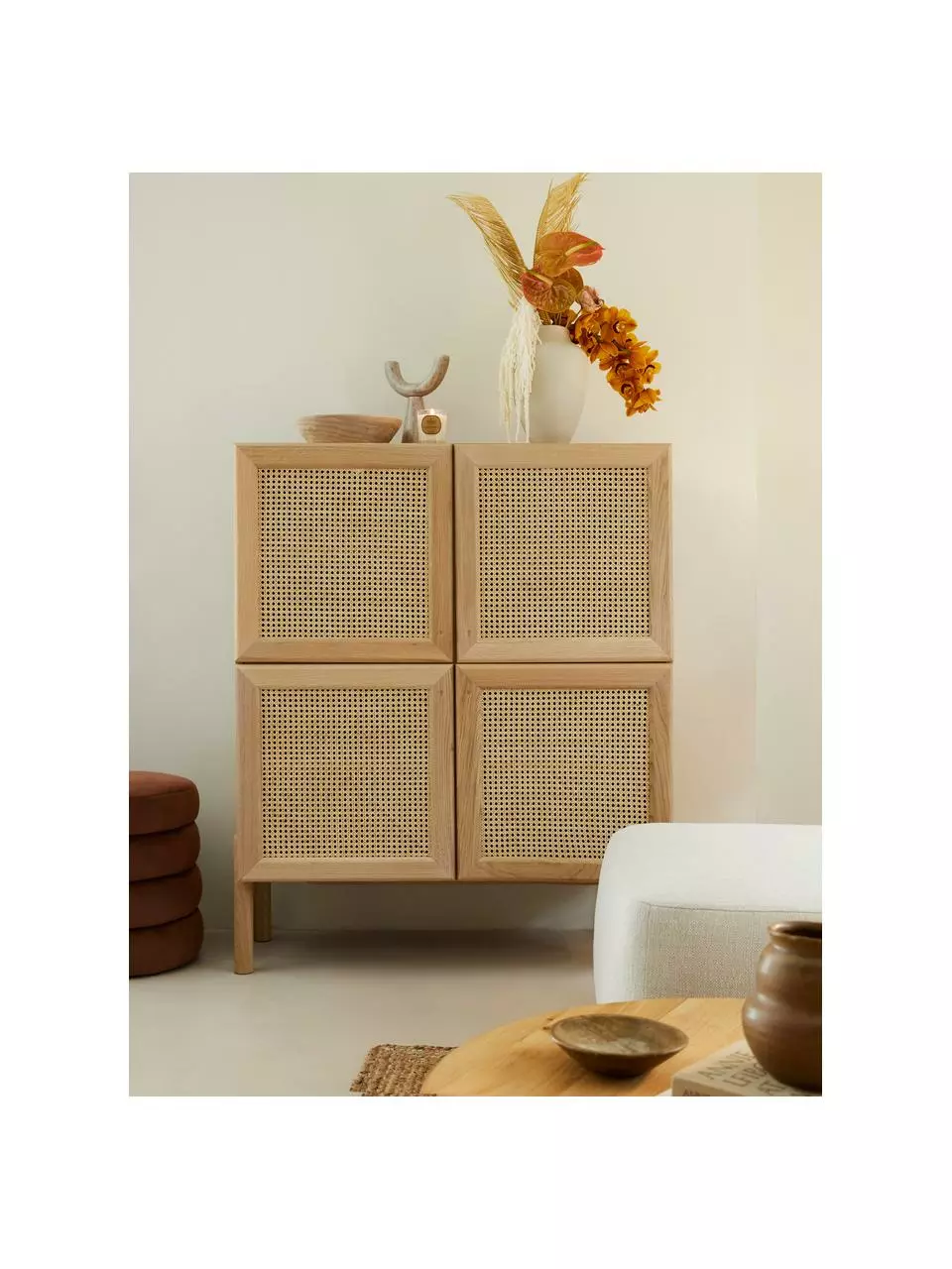 Westwing Collection Eichenholz-Highboard Jolie mit Wiener Geflecht, B 106 x H 127 cm 4 Westwing Collection Eichenholz-Highboard Jolie mit Wiener Geflecht, B 106 x H 127 cm – Bild 2