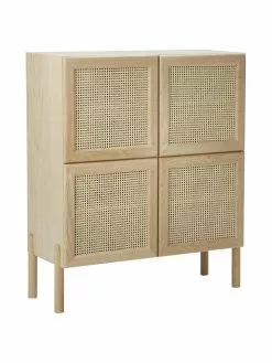 Westwing Collection Eichenholz-Highboard Jolie mit Wiener Geflecht, B 106 x H 127 cm