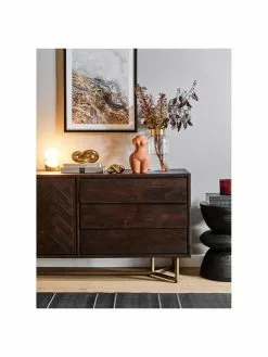 Westwing Collection Fischgrät-Sideboard Luca mit Türen aus Massivholz, B 160 x H 70 cm -Esszimmer Verkäufe Fischgrat Sideboard Luca mit Turen aus Massivholz 2