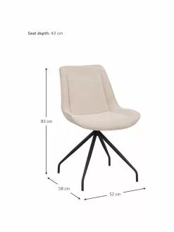 Rowico Gepolsterte Drehstühle Rossport in Beige mit Metall-Beinen, 2 Stück, B 52 x T 58 cm -Esszimmer Verkäufe Gepolsterte Drehstuhle Rossport in Beige mit Metall Beinen 2 Stuck 2