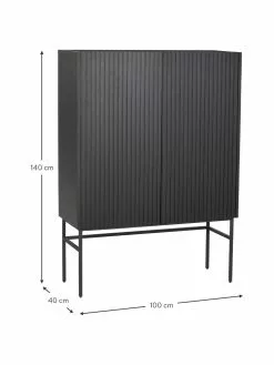 Rowico Highboard Halifax mit geriffelter Front in Schwarz, B 100 x H 140 cm -Esszimmer Verkäufe Highboard Halifax mit geriffelter Front in Schwarz 2