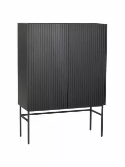 Rowico Highboard Halifax mit geriffelter Front in Schwarz, B 100 x H 140 cm