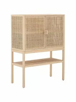 Bloomingville Highboard Sanna aus Kiefernholz/Rattan in Hellbraun, B 90 x H 120 cm