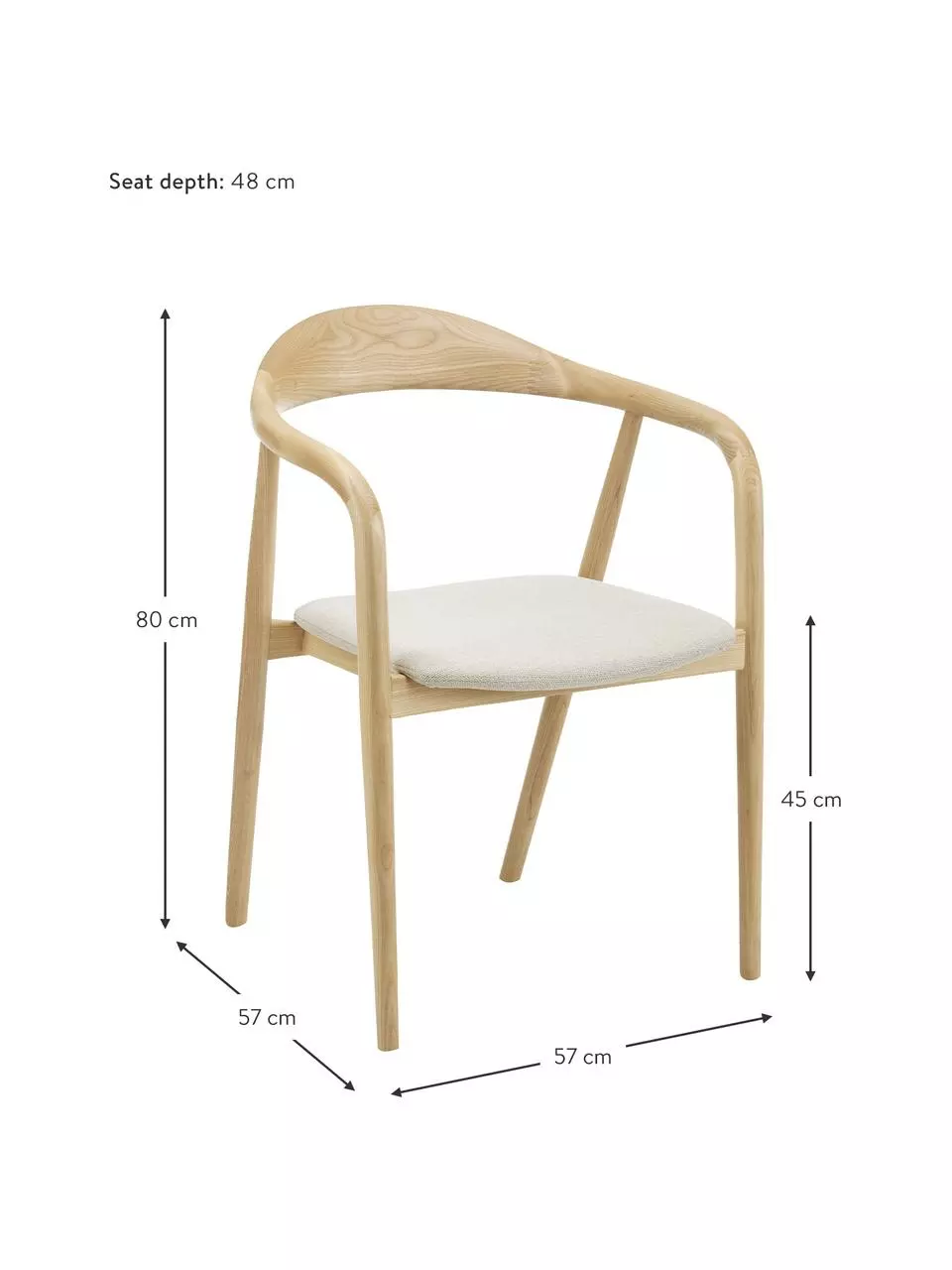 Westwing Collection Holz-Armlehnstuhl Angelina mit Sitzpolster, B 57 x H 80 cm 5 Westwing Collection Holz-Armlehnstuhl Angelina mit Sitzpolster, B 57 x H 80 cm – Bild 3