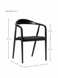Westwing Collection Holz-Armlehnstuhl Angelina mit Sitzpolster in Schwarz, B 57 x H 80 cm -Esszimmer Verkäufe Holz Armlehnstuhl Angelina mit Sitzpolster in Schwarz 2