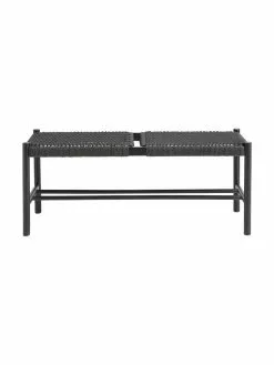 Holz-Sitzbank Ellan mit Binsengeflecht in Schwarz, B 110 x H 45 cm