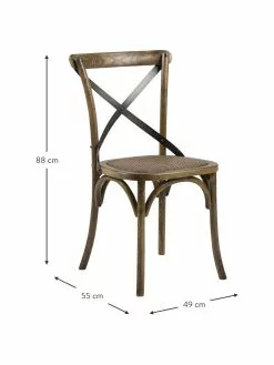 Holzstuhl Vintage mit Rattan-Sitzfläche, B 49 x T 55 cm -Esszimmer Verkäufe Holzstuhl Vintage mit Rattan Sitzflache 3