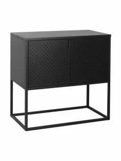 Westwing Collection Kleines Metall-Sideboard Neptun mit Türen in Schwarz, B 82 x H 80 cm