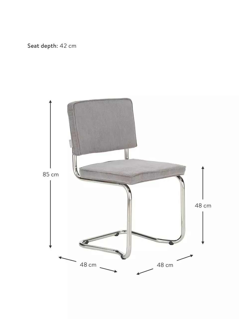 Zuiver Kordsamt-Freischwinger Kink in Hellgrau, B 48 x T 48 cm 5 Zuiver Kordsamt-Freischwinger Kink in Hellgrau, B 48 x T 48 cm – Bild 3