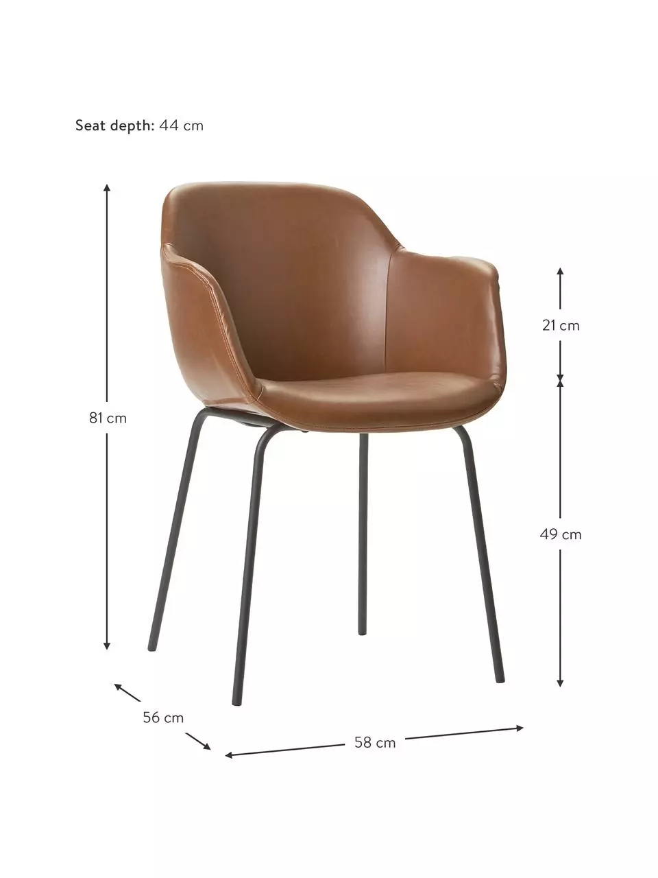 Westwing Collection Kunstleder-Armlehnstuhl Fiji mit schmaler Sitzschale, B 58 x H 81 cm 5 Westwing Collection Kunstleder-Armlehnstuhl Fiji mit schmaler Sitzschale, B 58 x H 81 cm – Bild 3