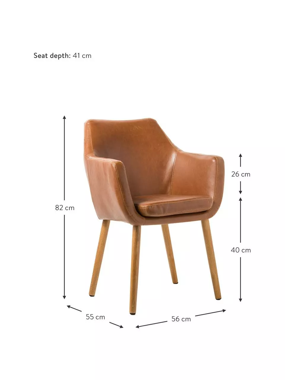 Kunstleder-Armlehnstuhl Nora mit Holzbeine, B 56 x T 55 cm 5 Kunstleder-Armlehnstuhl Nora mit Holzbeine, B 56 x T 55 cm – Bild 3