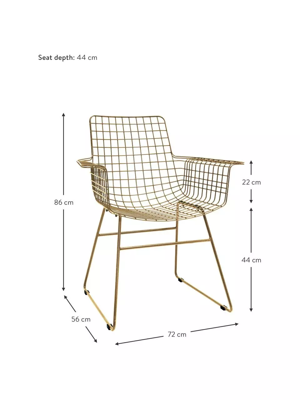 HKliving Metall-Armlehnstuhl Wire in Gold, B 72 x T 56 cm 5 HKliving Metall-Armlehnstuhl Wire in Gold, B 72 x T 56 cm – Bild 3