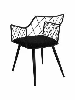 Metall-Armlehnstühle Heidie in Schwarz mit Bouclé-Sitzkissen, 2 Stück, B 53 x T 56 cm -Esszimmer Verkäufe Metall Armlehnstuhle Heidie in Schwarz mit Boucle Sitzkissen 2 Stuck 4