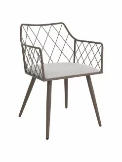 Metall-Armlehnstühle Heidie in Taupe mit Bouclé-Sitzkissen, 2 Stück, B 53 x T 56 cm