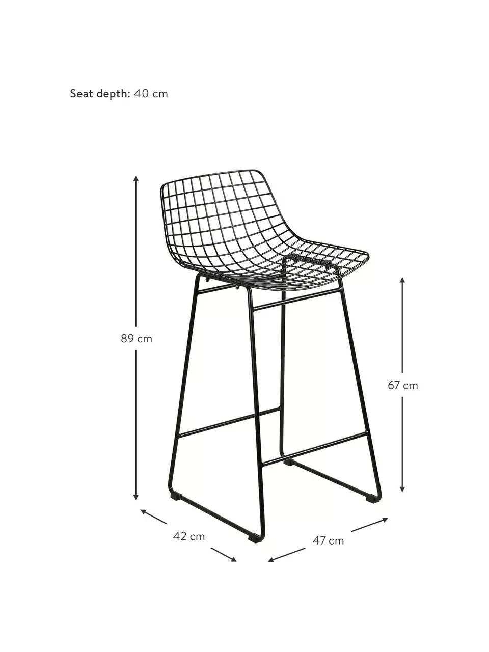 HKliving Metall-Thekenstuhl Wire in Schwarz, B 47 x H 89 cm 5 HKliving Metall-Thekenstuhl Wire in Schwarz, B 47 x H 89 cm – Bild 3