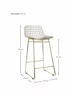 HKliving Metall-Thekenstühle Wire in Gold, 2 Stück, B 47 x H 89 cm -Esszimmer Verkäufe Metall Thekenstuhle Wire in Gold 2 Stuck 2