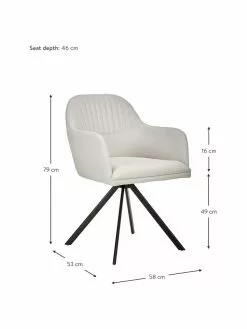 Westwing Collection Polster-Drehstuhl Lola mit Armlehne in Cremeweiß, B 58 x T 53 cm -Esszimmer Verkäufe Polster Drehstuhl Lola mit Armlehne in Cremeweiss 3