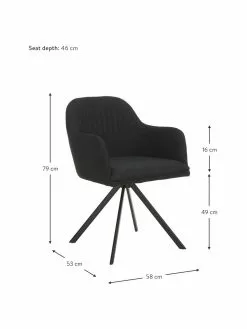 Westwing Collection Polster-Drehstuhl Lola mit Armlehne in Schwarz, B 58 x T 53 cm -Esszimmer Verkäufe Polster Drehstuhl Lola mit Armlehne in Schwarz 3