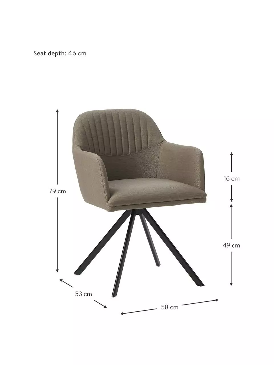 Westwing Collection Polster-Drehstuhl Lola mit Armlehne in Taupe, B 58 x T 53 cm 4 Westwing Collection Polster-Drehstuhl Lola mit Armlehne in Taupe, B 58 x T 53 cm – Bild 2