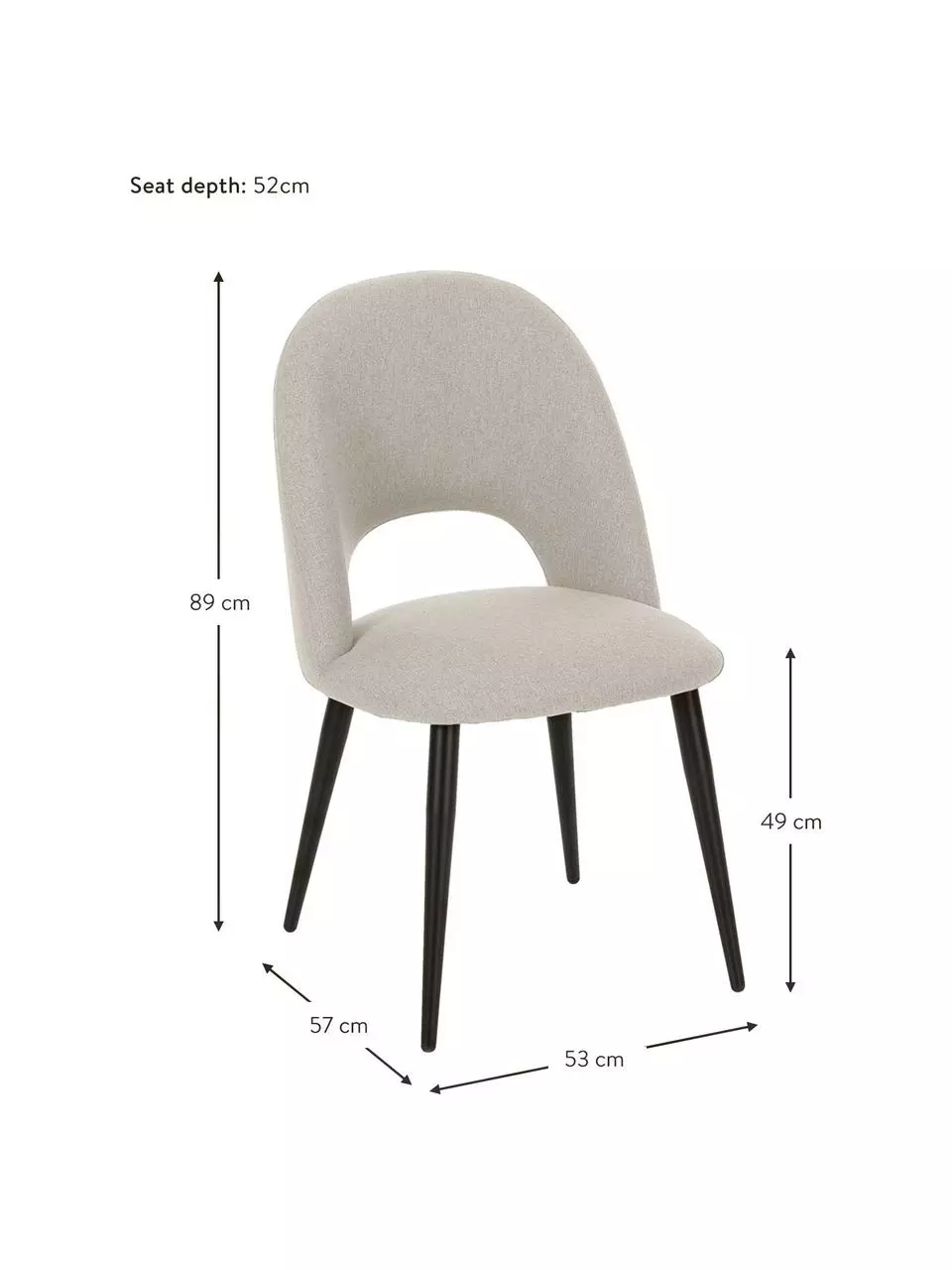 Westwing Collection Polsterstuhl Rachel in Grau, B 53 x T 57 cm 5 Westwing Collection Polsterstuhl Rachel in Grau, B 53 x T 57 cm – Bild 3