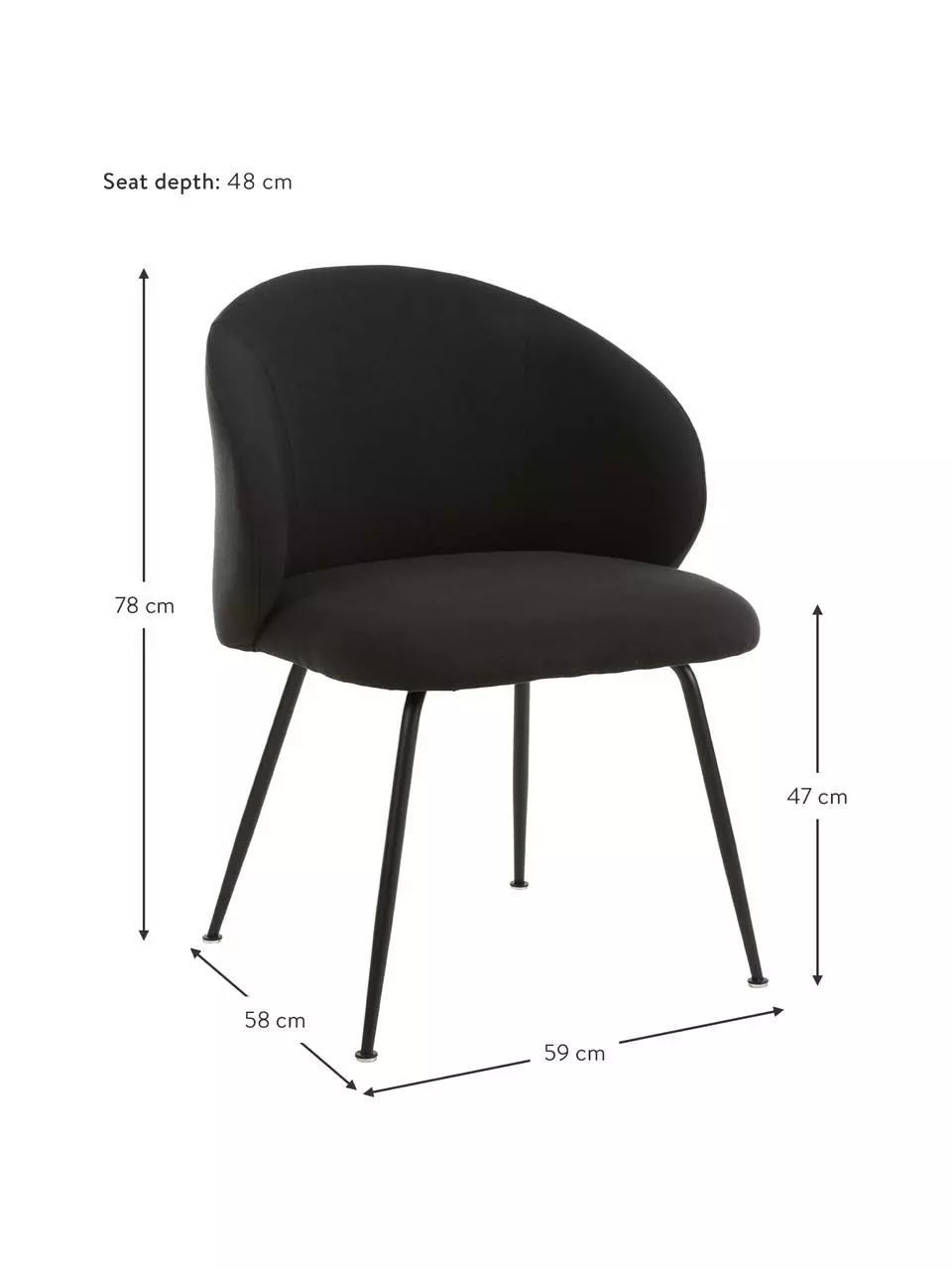 Westwing Collection Polsterstühle Luisa in Schwarz, 2 Stück, B 59 x T 58 cm 5 Westwing Collection Polsterstühle Luisa in Schwarz, 2 Stück, B 59 x T 58 cm – Bild 3