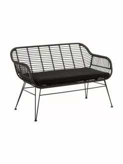 Westwing Collection Polyrattan-Sitzbank Costa in Schwarz, B 126 x H 81 cm