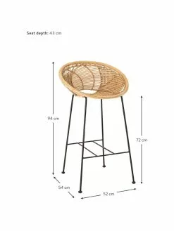 Bloomingville Rattan-Barstuhl Yonne mit Metall-Beinen, B 52 x H 94 cm -Esszimmer Verkäufe Rattan Barstuhl Yonne mit Metall Beinen 2