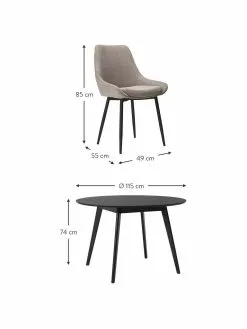 Rowico Runder Esstisch Yumi mit Polsterstühlen in Schwarz/Beige, Ø 115 cm, Set mit verschiedenen Größen -Esszimmer Verkäufe Runder Esstisch Yumi mit Polsterstuhlen in SchwarzBeige O 115 cm 3