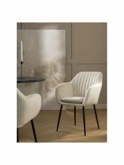 Samt-Armlehnstuhl Emilia in Beige mit Metallbeinen, B 57 x T 59 cm -Esszimmer Verkäufe Samt Armlehnstuhl Emilia in Beige mit Metallbeinen 2