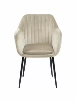 Samt-Armlehnstuhl Emilia in Beige mit Metallbeinen, B 57 x T 59 cm -Esszimmer Verkäufe Samt Armlehnstuhl Emilia in Beige mit Metallbeinen 5