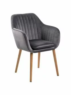 Samt-Armlehnstuhl Emilia in Dunkelgrau mit Holzbeinen, B 57 x T 59 cm
