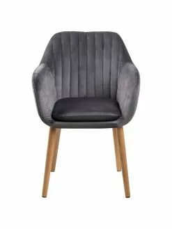 Samt-Armlehnstuhl Emilia in Dunkelgrau mit Holzbeinen, B 57 x T 59 cm -Esszimmer Verkäufe Samt Armlehnstuhl Emilia in Dunkelgrau mit Holzbeinen 3