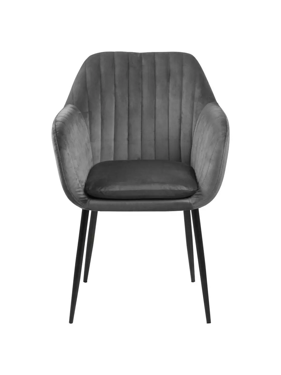 Samt-Armlehnstuhl Emilia in Dunkelgrau mit Metallbeinen, B 57 x T 59 cm 6 Samt-Armlehnstuhl Emilia in Dunkelgrau mit Metallbeinen, B 57 x T 59 cm – Bild 4