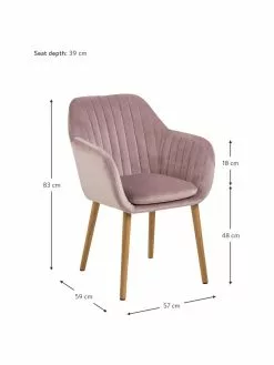 Samt-Armlehnstuhl Emilia in Rosa mit Holzbeinen, B 57 x T 59 cm -Esszimmer Verkäufe Samt Armlehnstuhl Emilia in Rosa mit Holzbeinen 2