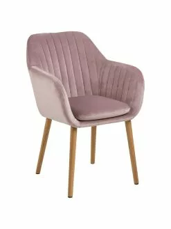 Samt-Armlehnstuhl Emilia in Rosa mit Holzbeinen, B 57 x T 59 cm