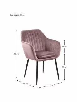 Samt-Armlehnstuhl Emilia in Rosa mit Metallbeinen, B 57 x T 59 cm -Esszimmer Verkäufe Samt Armlehnstuhl Emilia in Rosa mit Metallbeinen 2