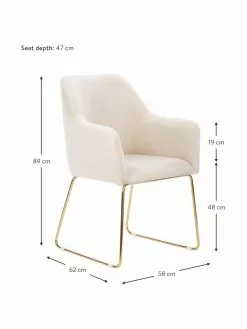 Westwing Collection Samt-Armlehnstuhl Isla in Cremeweiß, B 58 x T 62 cm -Esszimmer Verkäufe Samt Armlehnstuhl Isla in Cremeweiss 2