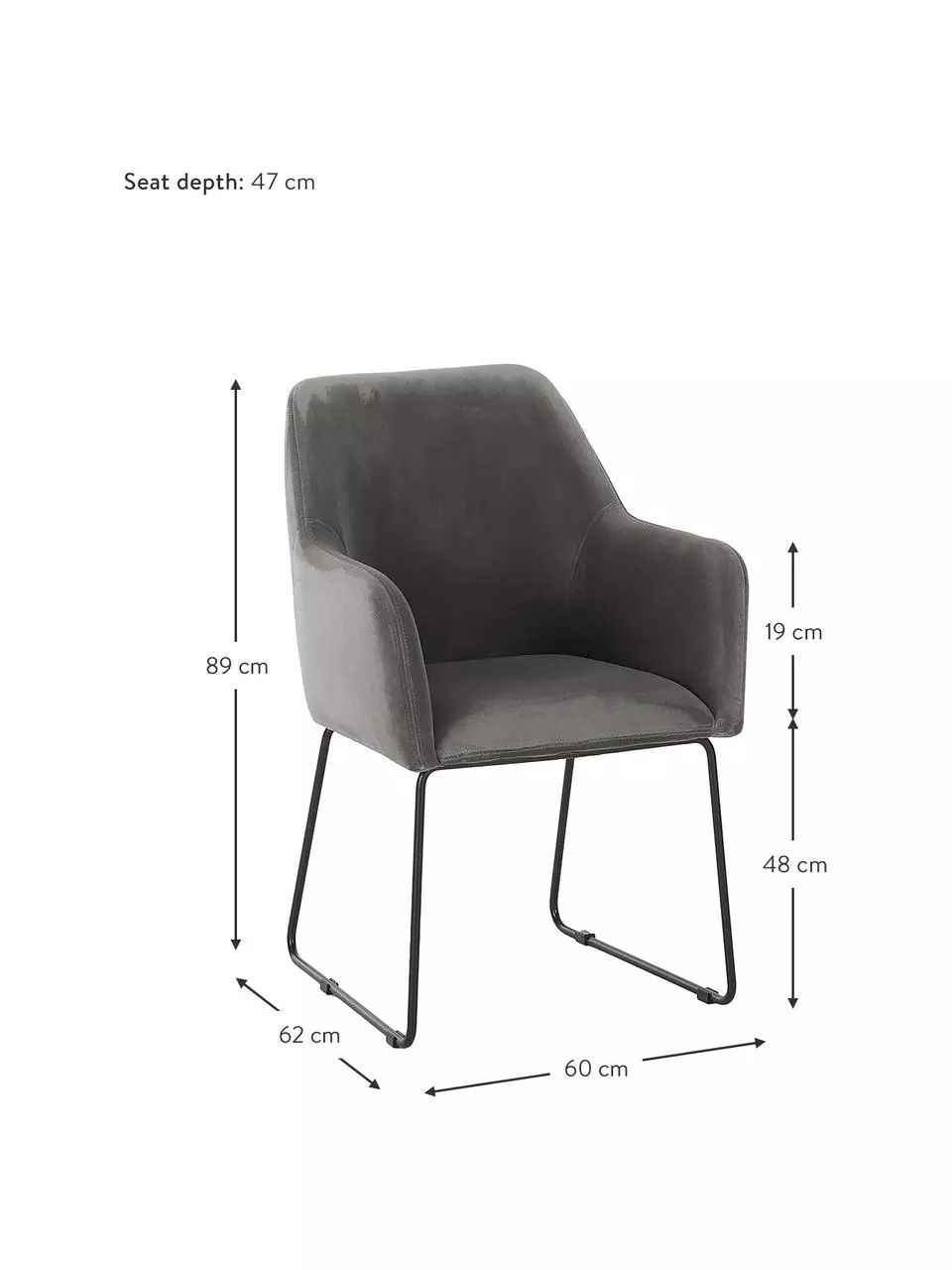 Westwing Collection Samt-Armlehnstuhl Isla in Grau, B 60 x T 62 cm 5 Westwing Collection Samt-Armlehnstuhl Isla in Grau, B 60 x T 62 cm – Bild 3