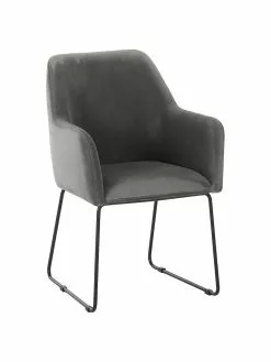 Westwing Collection Samt-Armlehnstuhl Isla in Grau, B 60 x T 62 cm