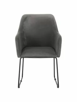 Westwing Collection Samt-Armlehnstuhl Isla in Grau, B 60 x T 62 cm 11 Westwing Collection Samt-Armlehnstuhl Isla in Grau, B 60 x T 62 cm -Esszimmer Verkäufe Samt Armlehnstuhl Isla in Grau 3