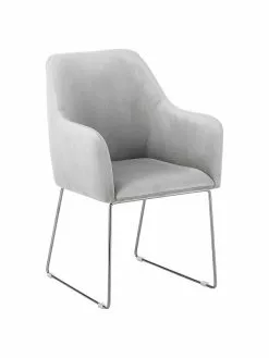 Westwing Collection Samt-Armlehnstuhl Isla in Hellgrau, B 60 x T 62 cm