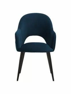 Westwing Collection Samt-Armlehnstuhl Rachel in Blau, B 56 x T 70 cm -Esszimmer Verkäufe Samt Armlehnstuhl Rachel in Blau 3