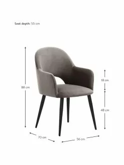 Westwing Collection Samt-Armlehnstuhl Rachel in Taupe, B 56 x T 70 cmNur noch wenige verfügbar -Esszimmer Verkäufe Samt Armlehnstuhl Rachel in Taupe 2