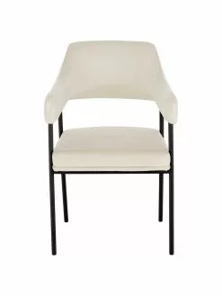 Westwing Collection Samt-Armlehnstuhl Zoe in Cremeweiß, B 56 x T 62 cm -Esszimmer Verkäufe Samt Armlehnstuhl Zoe in Cremeweiss 4