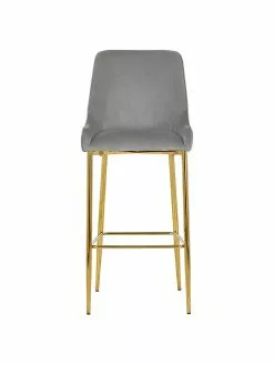 Westwing Collection Samt-Barstuhl Ava in Grau, B 48 x H 107 cm -Esszimmer Verkäufe Samt Barstuhl Ava in Grau 3